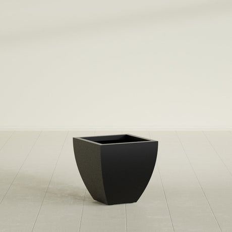 Lima Tapered Square Planter in Matte Black, 16", shown empty