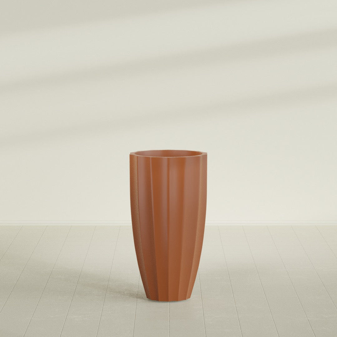 San Jose Tall Fluted Planter in Matte Terra Cotta, 22"D × 40"H, shown empty