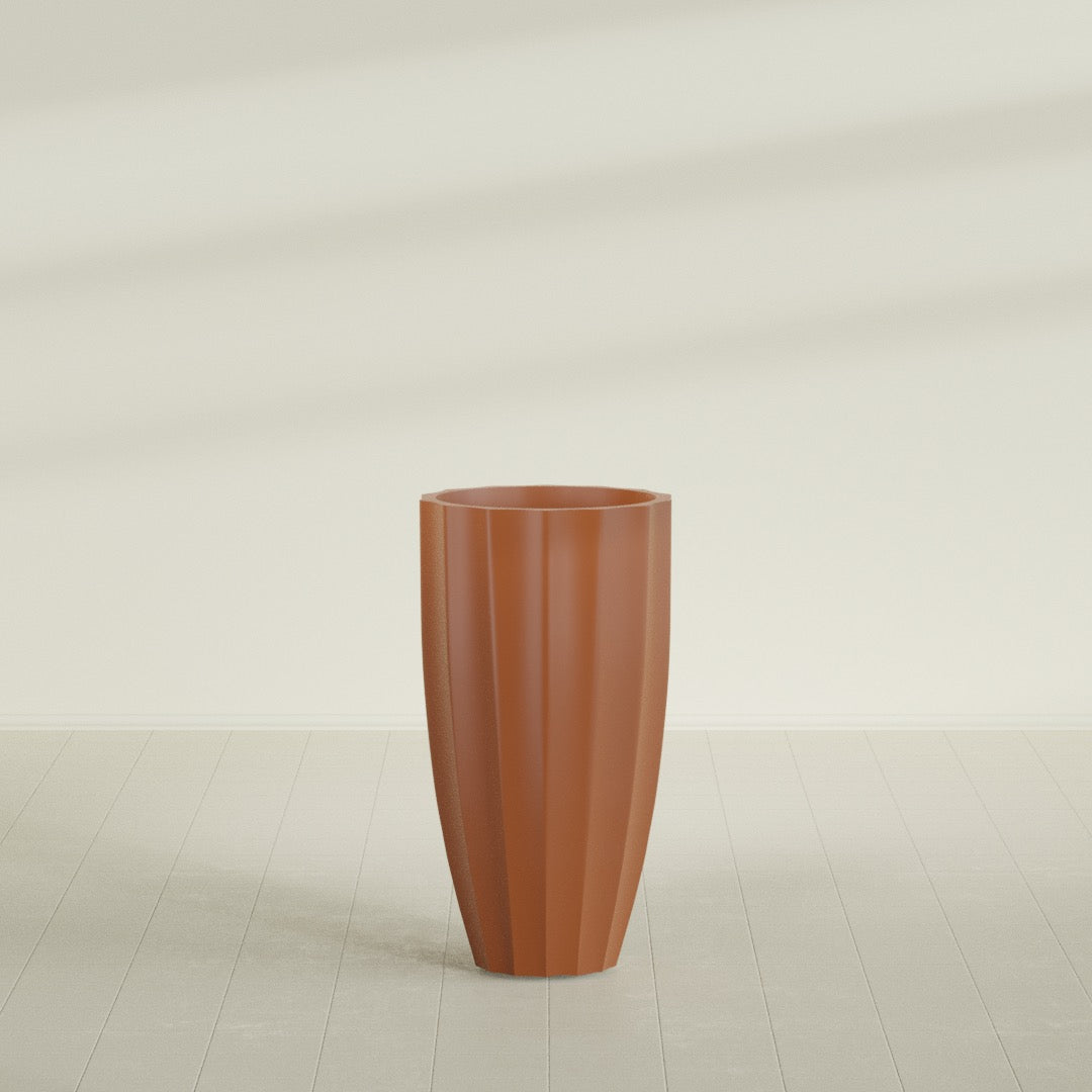 San Jose Tall Fluted Planter in Matte Terra Cotta, 22"D × 40"H, shown empty