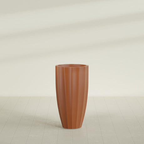 San Jose Tall Fluted Planter in Matte Terra Cotta, 22"D × 40"H, shown empty