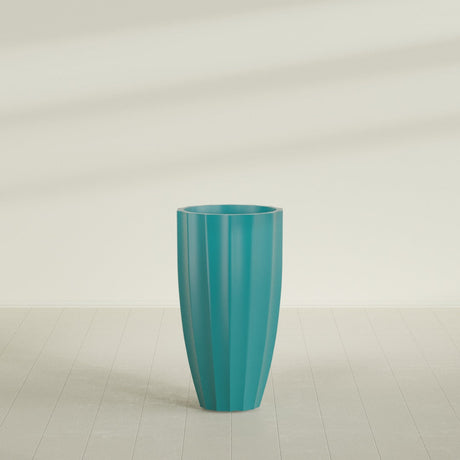 San Jose Tall Fluted Planter in Satin Seafoam Green, 22"D × 40"H, shown empty