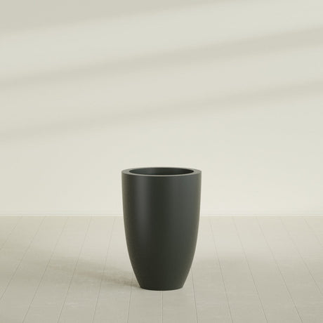Brannan Tapered Round Planter in Matte Charcoal, 24"D × 35"H, shown empty