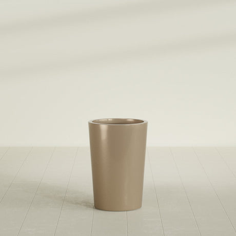 Tegel Round Tapered Planter in Gloss Metallic Gold, 18"D × 26"H, shown empty