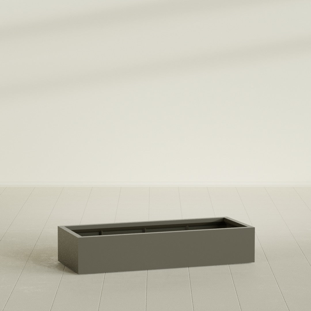 Antwerp Rectangular Planter in Matte Bronze, 60"L × 24"D × 12"H, shown empty