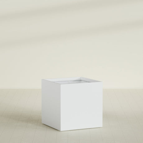 Montroy Cube Planter in Gloss Bright White, 40", shown empty