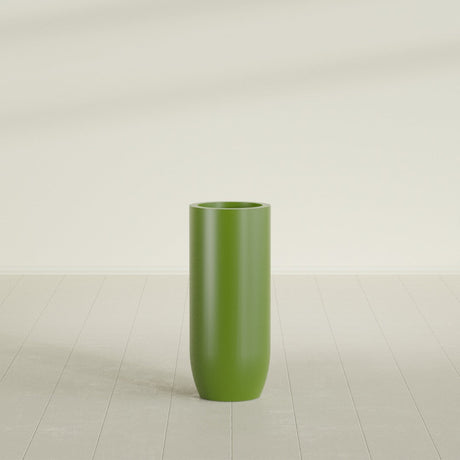 Saint Tropez Bullet Round Planter in Satin Green, 16"D × 38"H, shown empty