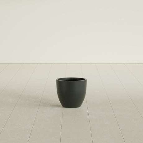 Wannsee Round Planter in Matte Charcoal, 15"D × 13"H, shown empty