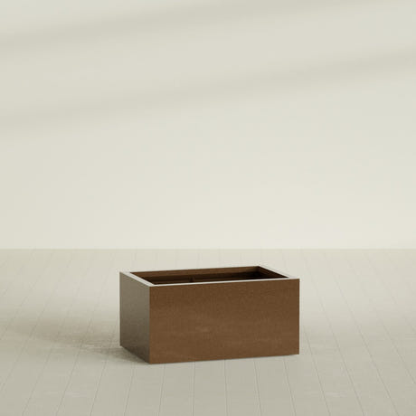 Torino Wide Rectangular Planter in Metallic Bronze, 36"L × 24"D × 18"H, shown empty