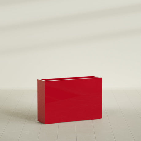 Milano Narrow Rectangular Planter in Gloss Red, 36"L × 10"D × 24"H, shown empty