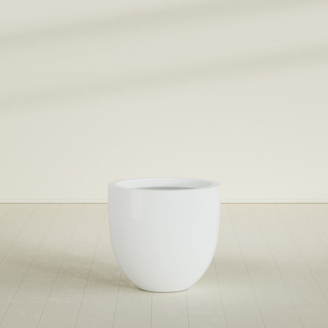 Alzira Bowl Planter in Matte Bright White, 30"D × 28"H, shown empty