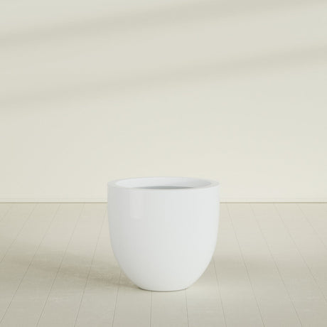 Alzira Bowl Planter in Matte Bright White, 30"D × 28"H, shown empty
