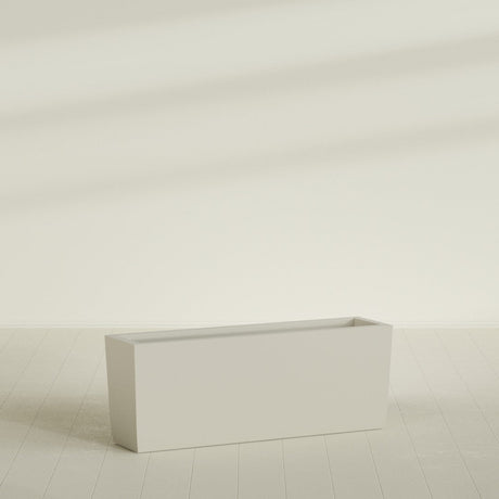 Panama Tapered Rectangular Planter in Satin Beige, 48"L × 12"D × 18"H, shown empty