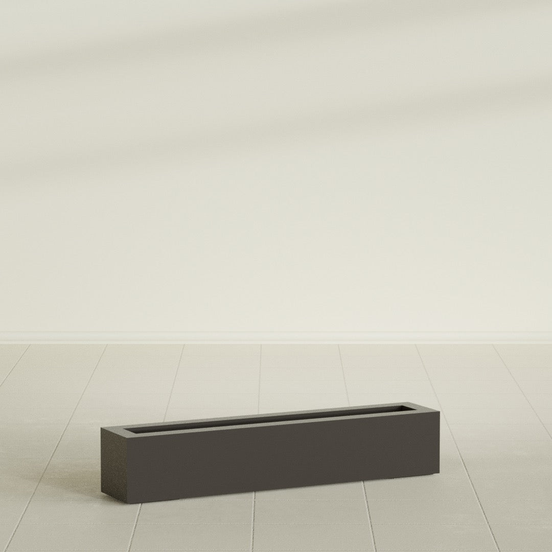 Salon Box Planter in Matte Dark Brown, 42" Long, shown empty