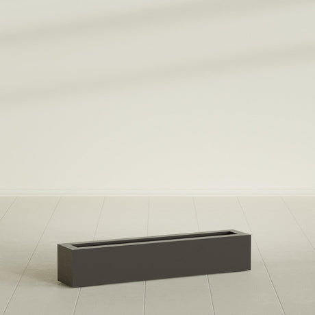 Salon Box Planter in Matte Dark Brown, 42" Long, shown empty