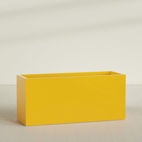Brisbane Rectangular Planter in Gloss Saffron, 72"L × 24"D × 32"H, shown empty