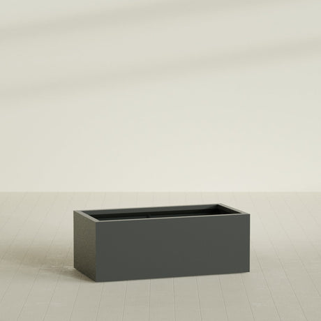 Torino Wide Rectangular Planter in Matte Charcoal, 48"L × 24"D × 18"H, shown empty
