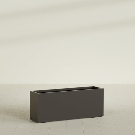 Tolga Rectangular Planter in Matte Dark Brown, 60"L × 16"D × 24"H, shown empty