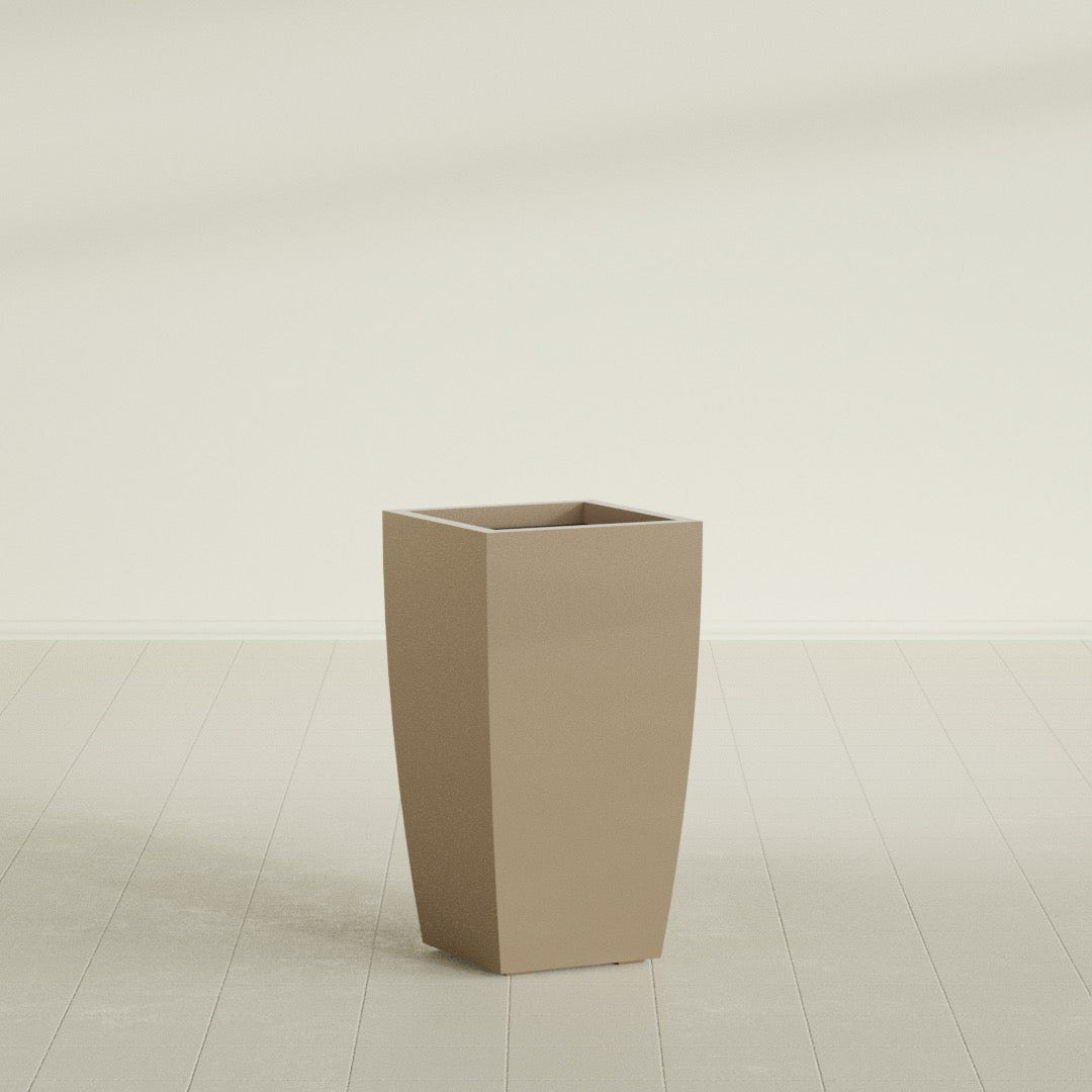 Toulan Tapered Square Planter in Gloss Metallic Gold, 16"W × 30"H, shown empty
