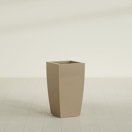 Toulan Tapered Square Planter in Gloss Metallic Gold, 16"W × 30"H, shown empty