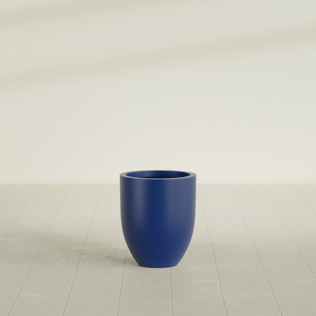 Valencia Tapered Round Planter in Matte Cobalt Blue, 15"D × 18"H, shown empty