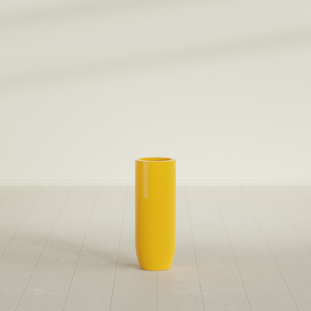 Saint Tropez Bullet Round Planter in Gloss Saffron, 12"D × 32"H, shown empty