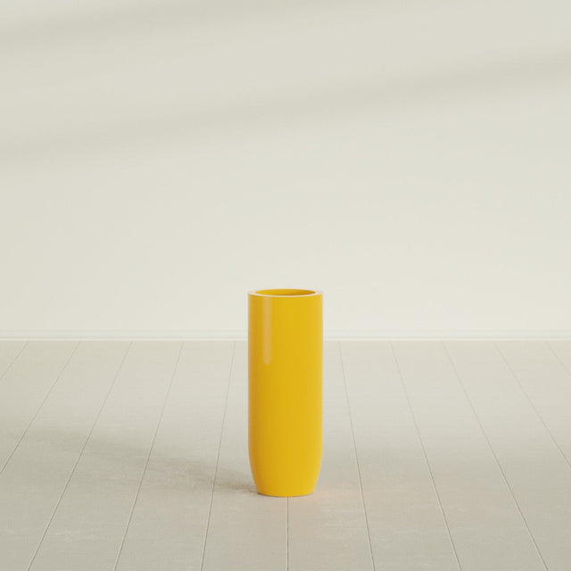 Saint Tropez Bullet Round Planter in Gloss Saffron, 12"D × 32"H, shown empty