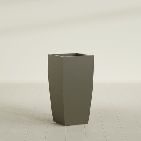 Toulan Tapered Square Planter in Matte Bronze, 18"W × 36"H, shown empty