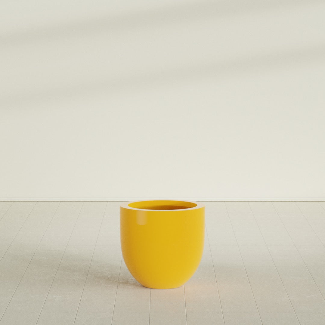 Alzira Bowl Planter in Gloss Saffron, 23"D × 22"H, shown empty