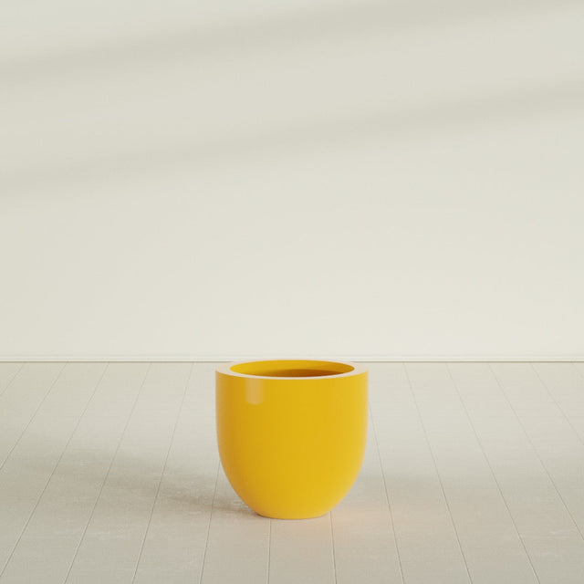 Alzira Bowl Planter in Gloss Saffron, 23"D × 22"H, shown empty