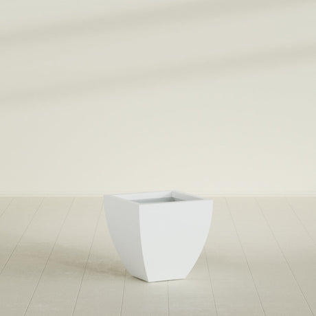 Lima Tapered Square Planter in Matte Bright White, 20", shown empty
