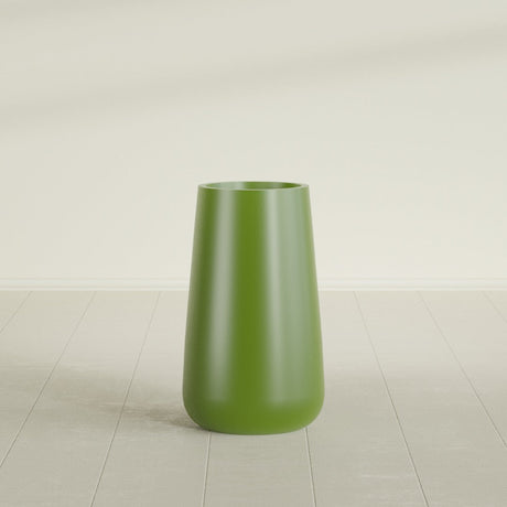 Saigon Tapered Round Planter in Satin Green, 16"D × 36"H, shown empty