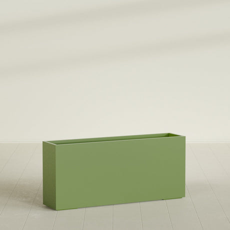 Potsdam Rectangular Planter in Satin Green, 72"L × 16"D × 32"H, shown empty