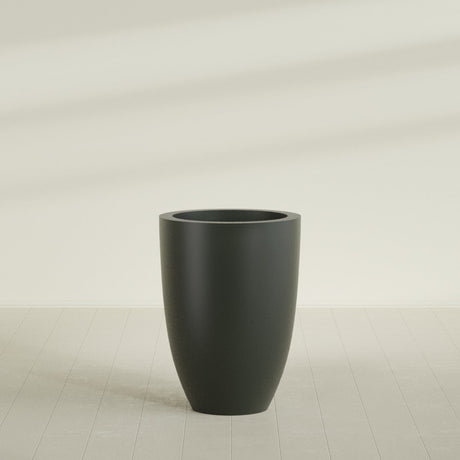 Brannan Tapered Round Planter in Matte Charcoal, 30"D × 41"H, shown empty