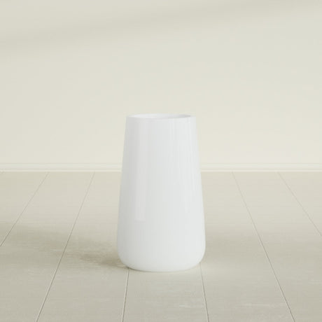 Saigon Tapered Round Planter in Matte Bright White, 14"D × 30"H, shown empty