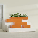 Antwerp Rectangular fiberglass planter in Gloss Tangerine, size range, in a sunlit interior