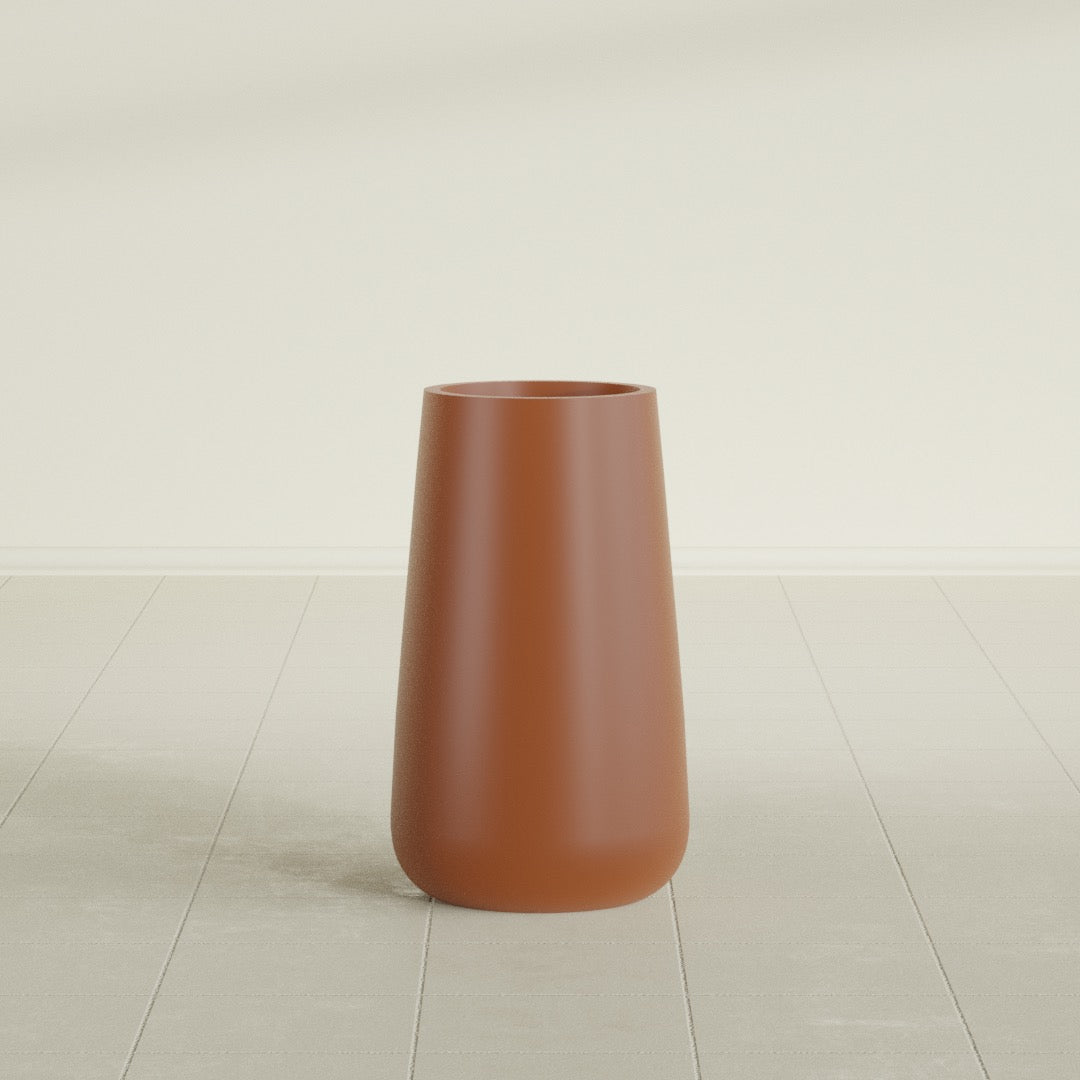 Saigon Tapered Round Planter in Matte Terra Cotta, 14"D × 30"H, shown empty
