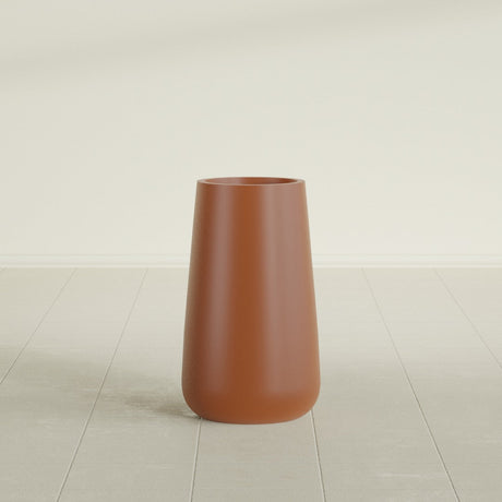 Saigon Tapered Round Planter in Matte Terra Cotta, 14"D × 30"H, shown empty