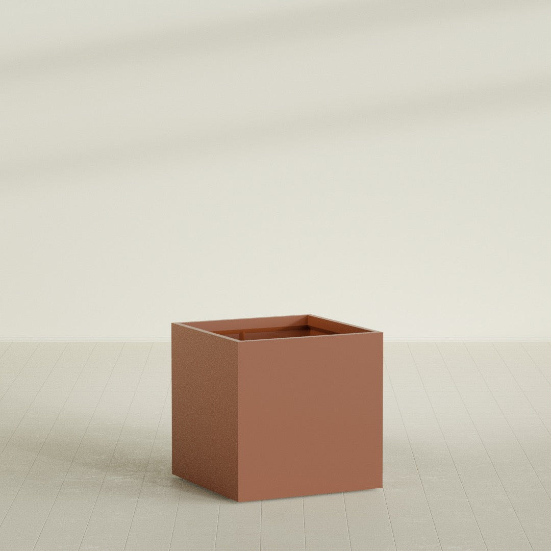 Montroy Cube Planter in Matte Terra Cotta, 36", shown empty