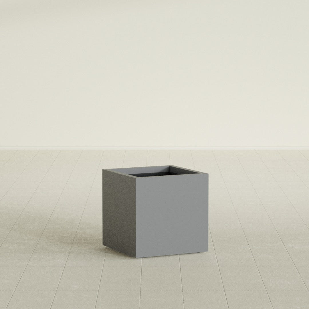 Montroy Cube Planter in Matte Gunmetal, 20", shown empty
