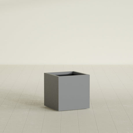 Montroy Cube Planter in Matte Gunmetal, 20", shown empty