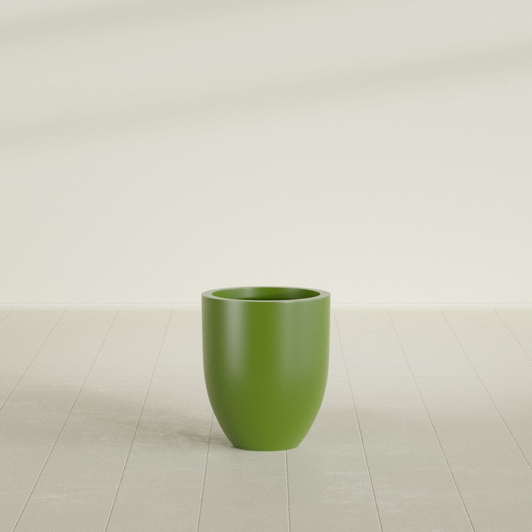 Valencia Tapered Round Planter in Satin Green, 15"D × 18"H, shown empty