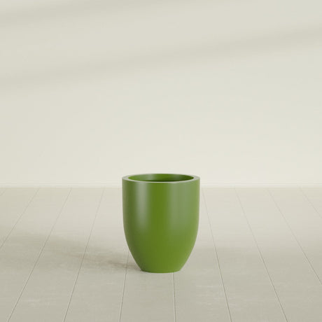 Valencia Tapered Round Planter in Satin Green, 15"D × 18"H, shown empty