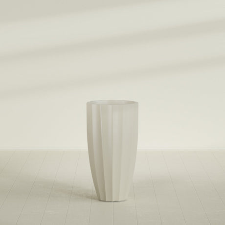 San Jose Tall Fluted Planter in Satin Beige, 22"D × 40"H, shown empty