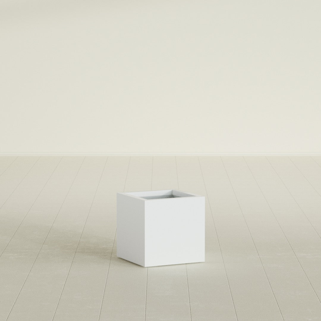 Montroy Cube Planter in Matte Bright White, 16", shown empty