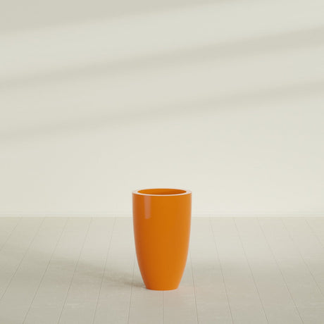Brannan Tapered Round Planter in Gloss Tangerine, 18"D × 29"H, shown empty