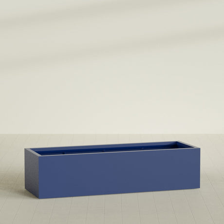 Torino Wide Rectangular Planter in Matte Cobalt Blue, 72"L × 24"D × 18"H, shown empty