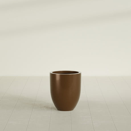Valencia Tapered Round Planter in Metallic Bronze, 15"D × 18"H, shown empty