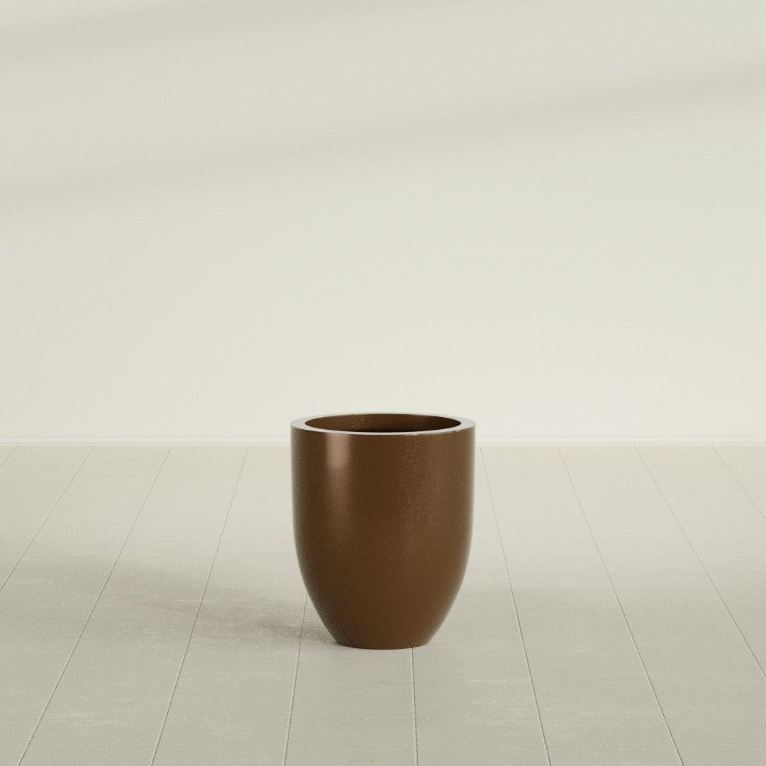 Valencia Tapered Round Planter in Metallic Bronze, 15"D × 18"H, shown empty