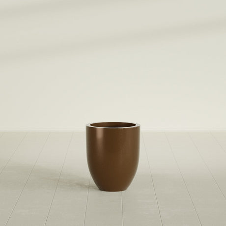 Valencia Tapered Round Planter in Metallic Bronze, 15"D × 18"H, shown empty