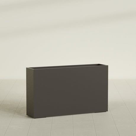 Perth Rectangular Planter in Matte Dark Brown, 72"L × 16"D × 42"H, shown empty